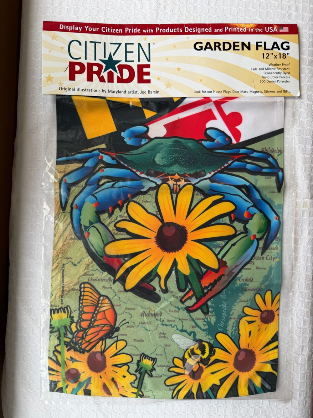 Citizen Pride Crab & Black-Eyed Susan Maryland Garden Flag 12x18
